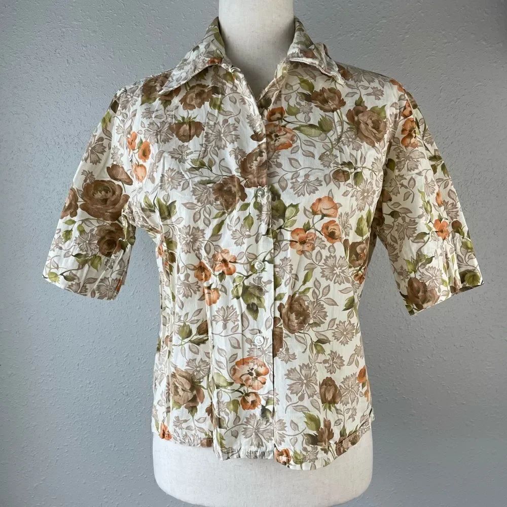 Vintage 70s Accent Floral Button Down Shirt Size 38